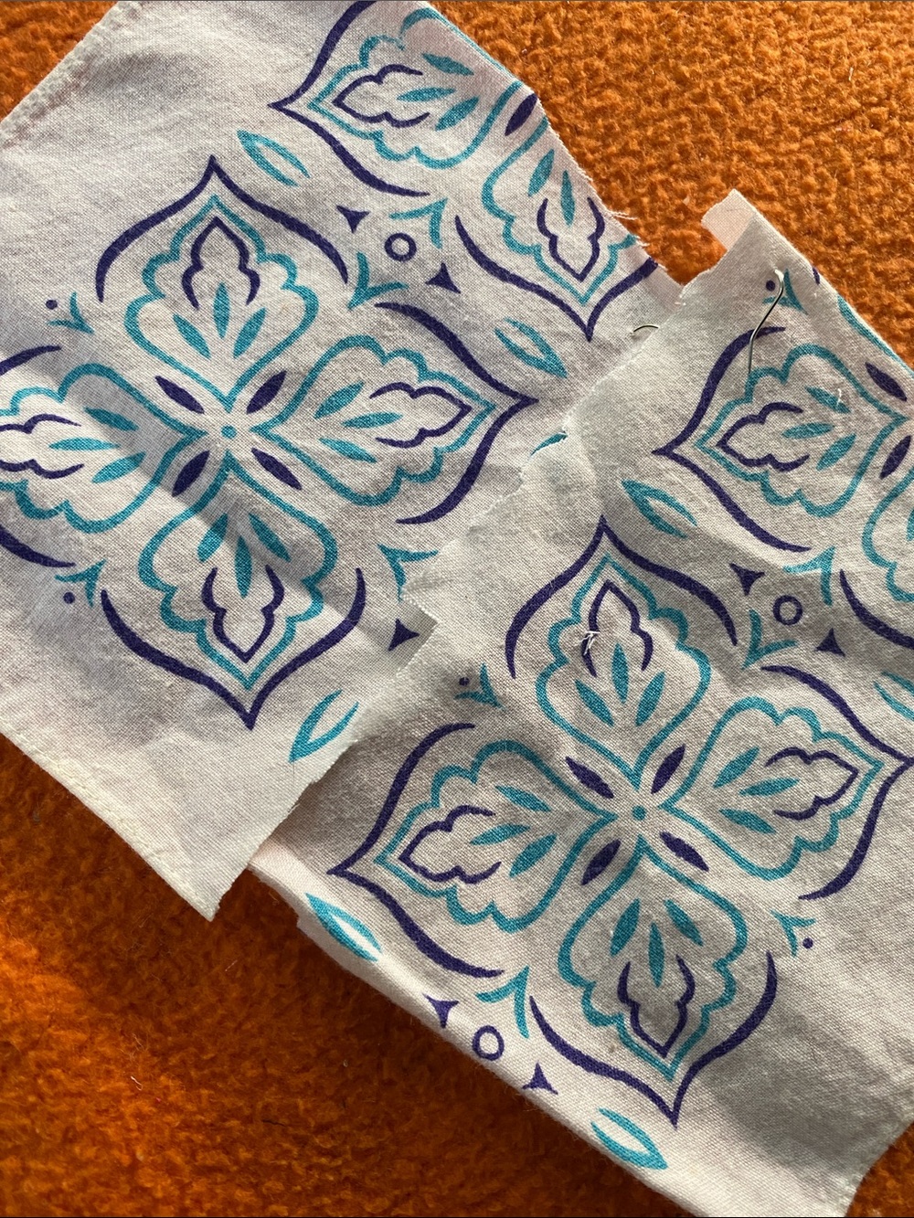 Blue & Teal Floral Tile Print Cotton Fabric Squares